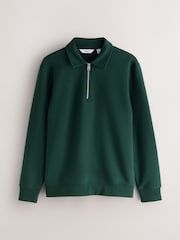 Σκούρο πράσινο - Cotton Rich Jersey Zip Neck Polo Sweatshirt - Εικόνα 6 από 8