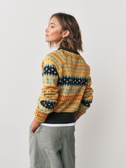 Yellow Fairisle Button Up Collared Cosy Knit Cardigan - Image 3 of 7