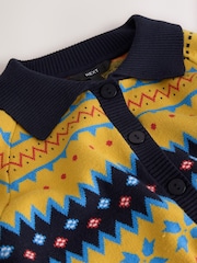 Yellow Fairisle Button Up Collared Cosy Knit Cardigan - Image 5 of 7