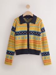 Yellow Fairisle Button Up Collared Cosy Knit Cardigan - Image 7 of 7