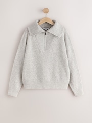 Gris - Quarter Zip Cosy Knit Jumper - Image 6 de 8