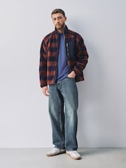 Tan Brown/Navy Blue Check Fleece Zip Up Jacket - Image 2 of 7
