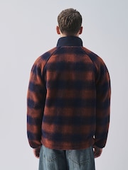 Tan Brown/Navy Blue Check Fleece Zip Up Jacket - Image 3 of 7