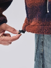 Tan Brown/Navy Blue Check Fleece Zip Up Jacket - Image 5 of 7