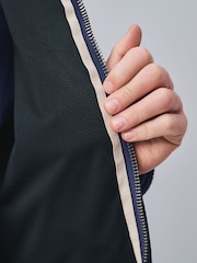 Tan Brown/Navy Blue Check Fleece Zip Up Jacket - Image 6 of 7