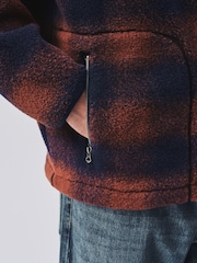 Tan Brown/Navy Blue Check Fleece Zip Up Jacket - Image 7 of 7