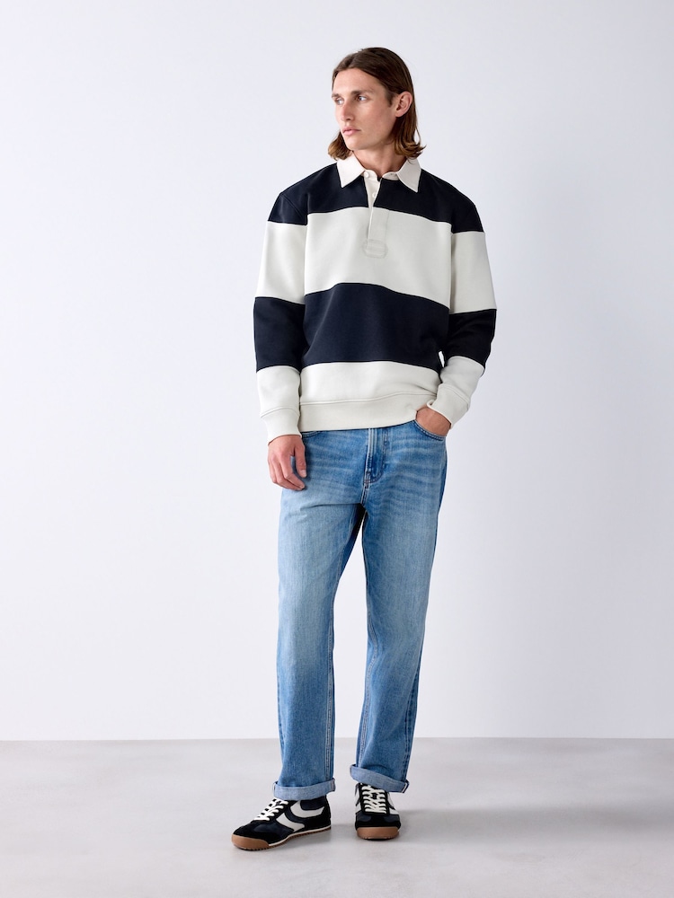 Navy/Blue/ Ecru Stripe Rugby Polo Sweatshirt - Image 2 of 8 Navy/Blue/ Ecru Stripe Rugby Polo Sweatshirt - Image 2 of 8