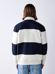 Navy/Blue/ Ecru Stripe Rugby Polo Sweatshirt - Image 3 of 8