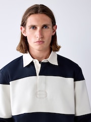 Navy/Blue/ Ecru Stripe Rugby Polo Sweatshirt - Image 4 of 8