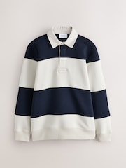 Navy/Blue/ Ecru Stripe Rugby Polo Sweatshirt - Image 6 of 8