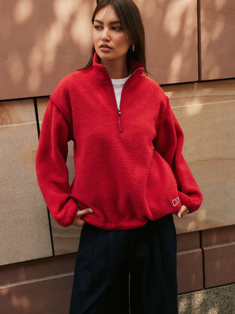 レッド - Quarter Zip Borg Jacket - 画像 2 / 10