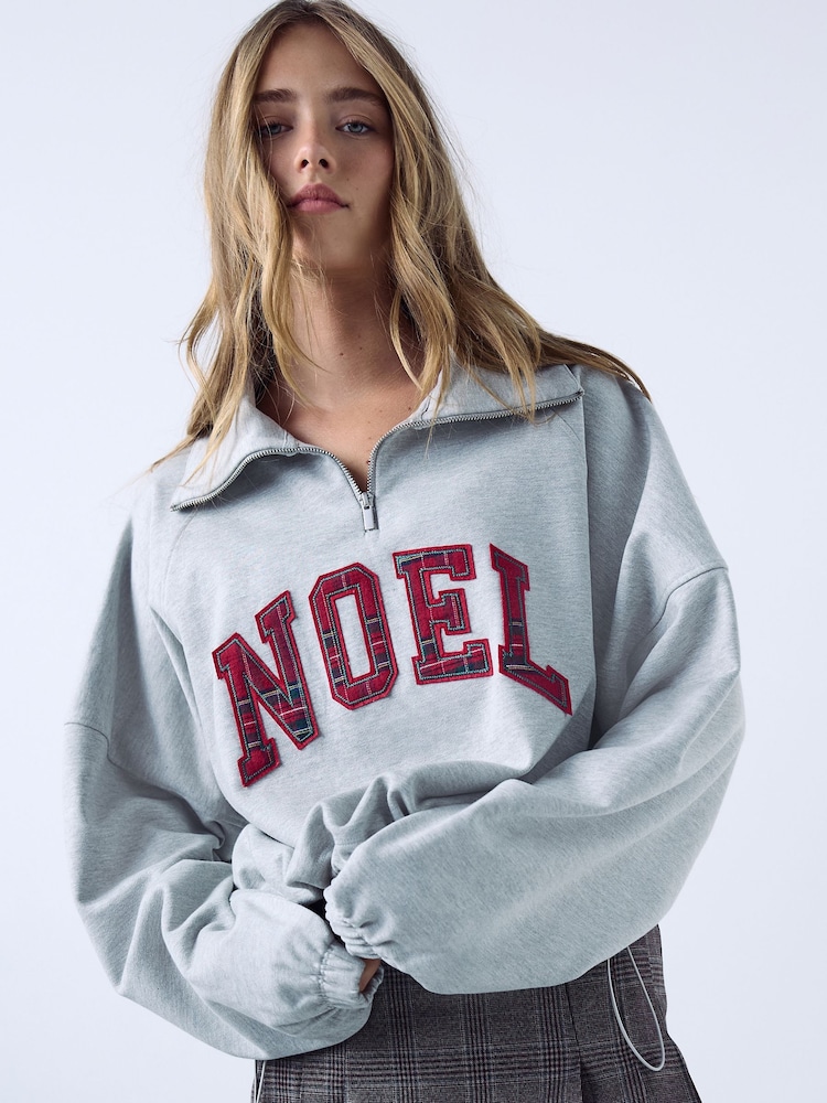 Pelēks - Noel Christmas Quarter Zip Sweatshirt - Attēls 1 no 5