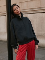 Charcoal Grey Funnel Neck Washed Bomber Jacket - Image 1 of 9