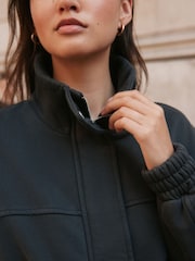 Charcoal Grey Funnel Neck Washed Bomber Jacket - Image 5 of 9
