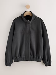 Charcoal Grey Funnel Neck Washed Bomber Jacket - Image 7 of 9