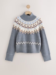 Navy Fairisle Cosy Boucle Funnel Neck Jumper - Image 1 of 3