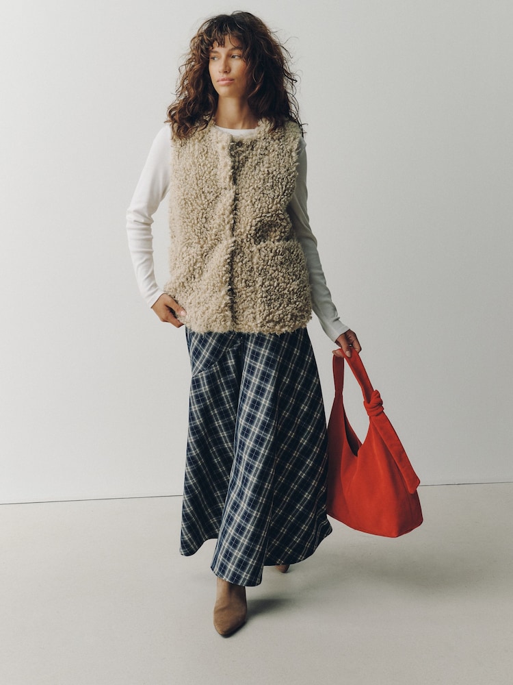 Gris - Faux Fur Curly Gilet - Imagen 1 de 5