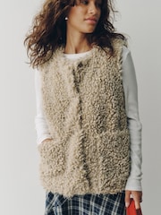 Gris - Faux Fur Curly Gilet - Imagen 5 de 5