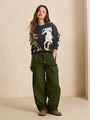 Blue Crew Neck Horse Graphic Knit Look Jumper - Image 3 of 8