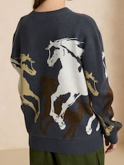 Blue Crew Neck Horse Graphic Knit Look Jumper - Image 4 of 8