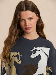 Blue Crew Neck Horse Graphic Knit Look Jumper - Image 5 of 8