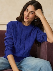 Cobalt Blue Knit Look Cable Crew Neck Jumper - Image 1 of 8