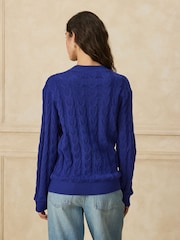Cobalt Blue Knit Look Cable Crew Neck Jumper - Image 4 of 8