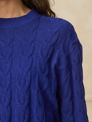 Cobalt Blue Knit Look Cable Crew Neck Jumper - Image 5 of 8