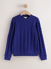 Cobalt Blue Knit Look Cable Crew Neck Jumper - Image 6 of 8