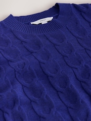 Cobalt Blue Knit Look Cable Crew Neck Jumper - Image 8 of 8