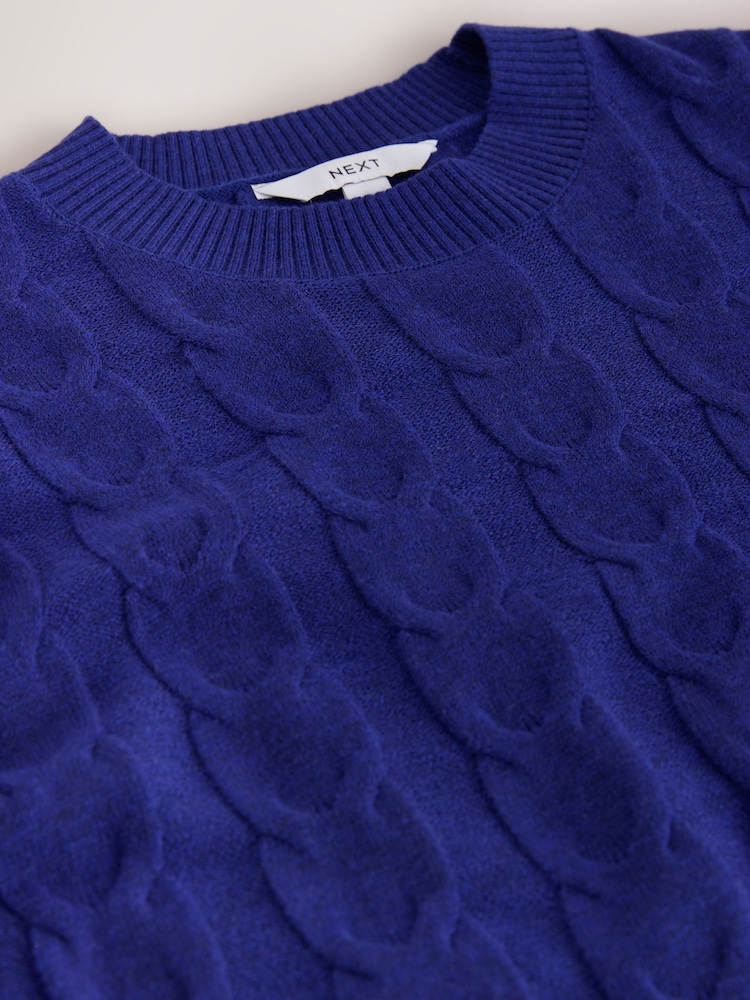 Cobalt Blue Knit Look Cable Crew Neck Jumper - Image 8 of 8