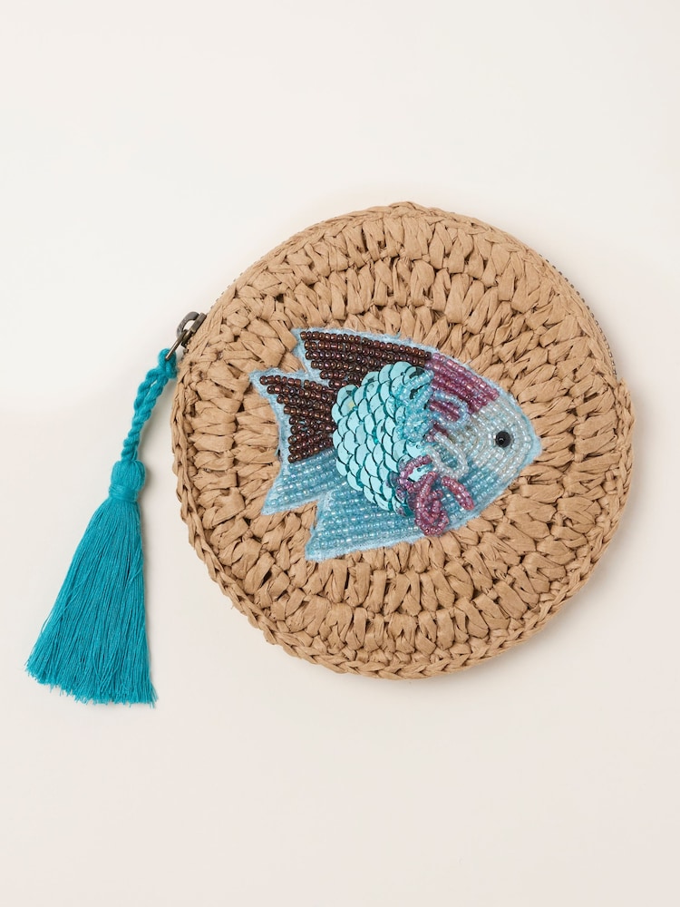 FatFace Fish Beaded Raffia Pouch - Obraz 1 z 3 FatFace Fish Beaded Raffia Pouch - Obraz 1 z 3