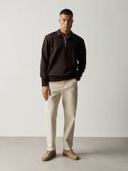 Chocolate Brown Regular Fit Zip Neck Polo Sweatshirt - Image 2 of 4