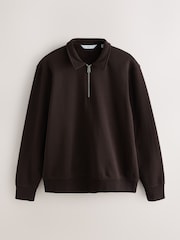 Chocolate Brown Regular Fit Zip Neck Polo Sweatshirt - Image 5 of 7