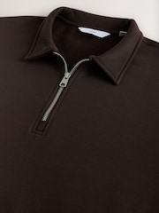 Chocolate Brown Regular Fit Zip Neck Polo Sweatshirt - Image 7 of 7