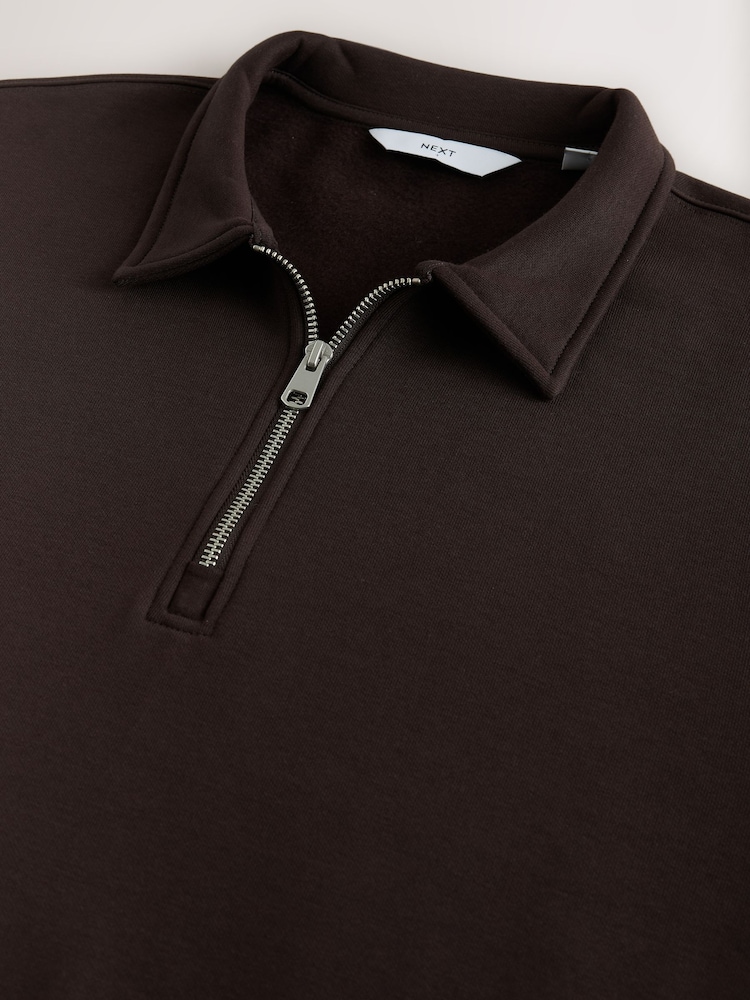 Chocolate Brown Regular Fit Zip Neck Polo Sweatshirt - Image 7 of 7
