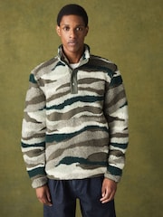 Khaki Camo Printed Borg Quarter Zip Fleece - Image 1 of 5