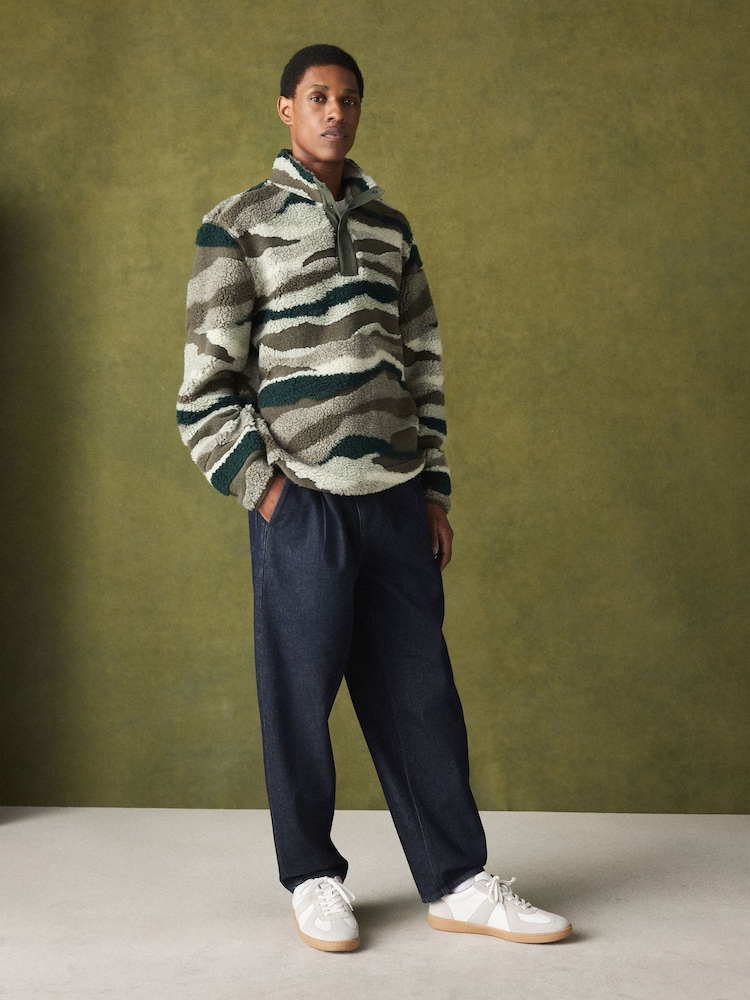 Khaki Camo Printed Borg Quarter Zip Fleece - Image 2 of 5 Khaki Camo Printed Borg Quarter Zip Fleece - Image 2 of 5