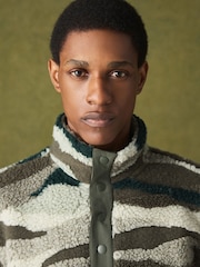 Khaki Camo Printed Borg Quarter Zip Fleece - Image 4 of 5