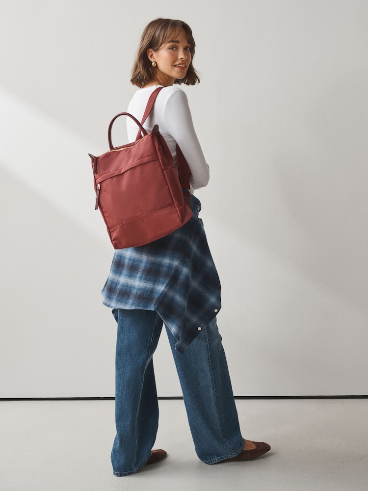 Baurgundy Red Nylon Front Pocket Rucksack - Image 2 of 4 Baurgundy Red Nylon Front Pocket Rucksack - Image 2 of 4