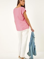 Roman Pink Geometric Print Shell Top - Image 3 of 5