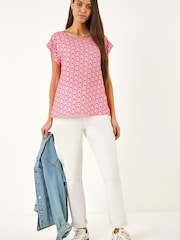 Roman Pink Geometric Print Shell Top - Image 4 of 5