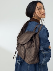 Chocolate Brown Check Nylon Mini Rucksack Bag - Image 1 of 4
