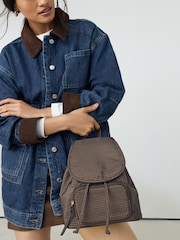 Chocolate Brown Check Nylon Mini Rucksack Bag - Image 3 of 4