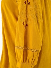 Roman Yellow Embroidered Cotton Sleeve Blouse - Image 5 of 5