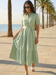 فستان طبقات متوسط الطول بتفصيل أزرار من Roman - Image 1 of 5