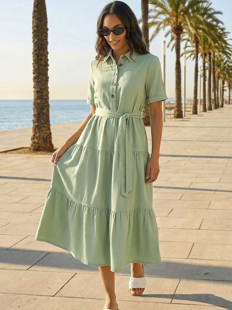 فستان طبقات متوسط الطول بتفصيل أزرار من Roman - Image 1 of 5