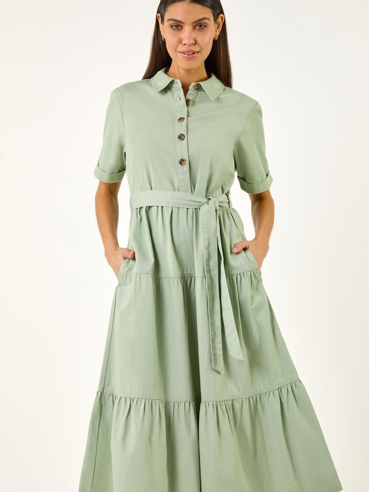 فستان طبقات متوسط الطول بتفصيل أزرار من Roman - Image 2 of 5