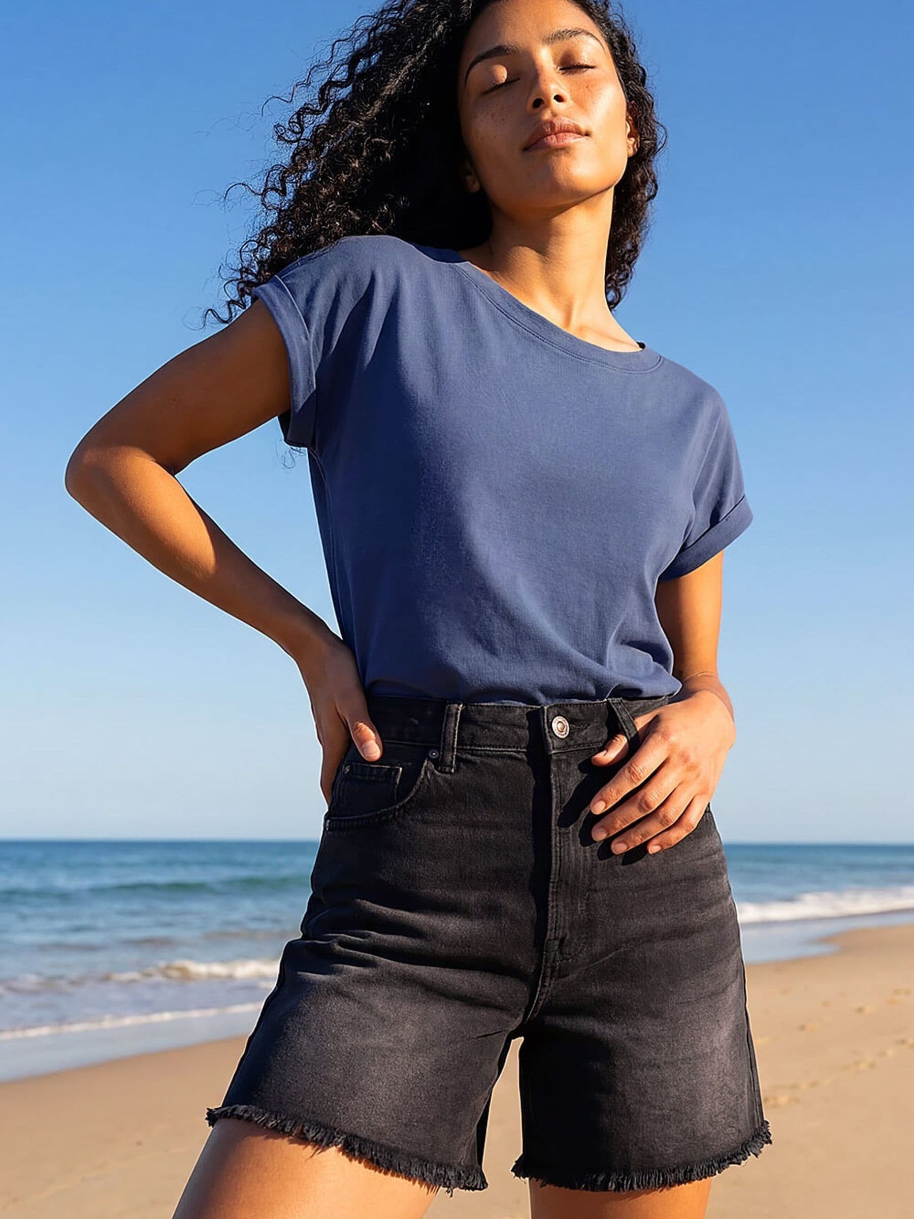 Roman Women's Plain Stretch Cotton Jersey T-Shirt in Mid Blue | Size: 20 - Image 4