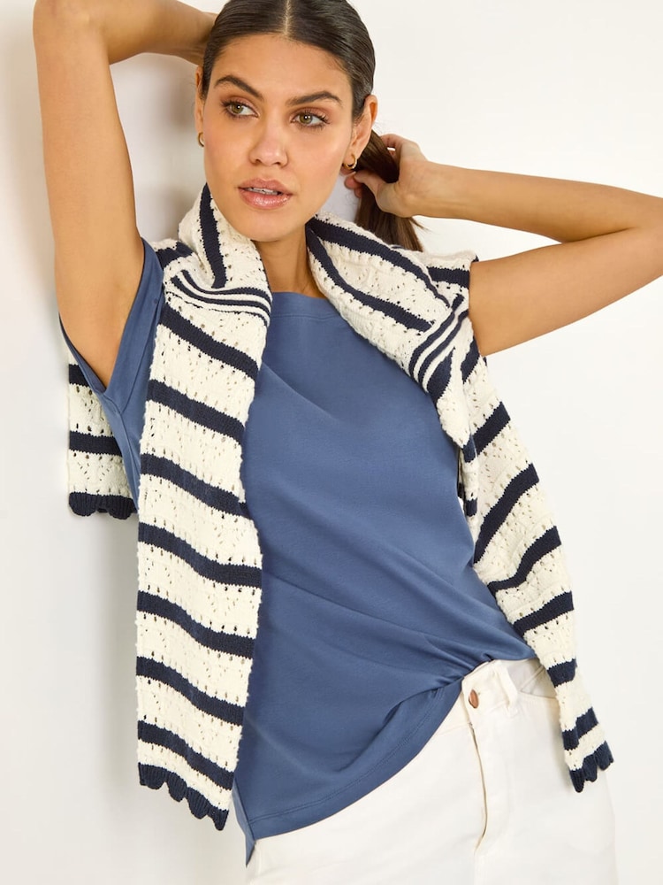 Roman Blue Plain Stretch Cotton Jersey T-Shirt - Image 1 of 5